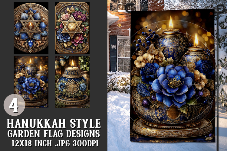 Hanukkah Garden Flag, Elegant Hanukkah Style Garden Flags s9