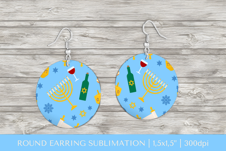 Hanukkah earring sublimation. Jewish round earrings 19