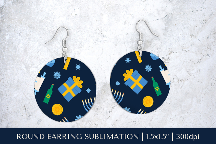 Hanukkah earring sublimation. Jewish round earrings 20