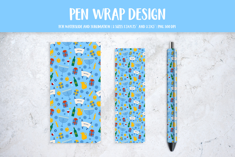 Hanukkah Pen Wrap Sublimation or Waterslide. Jewish Pen 06