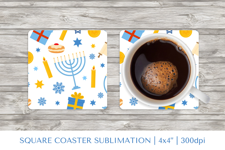 Hanukkah square coaster sublimation. Jewish coaster PNG 08