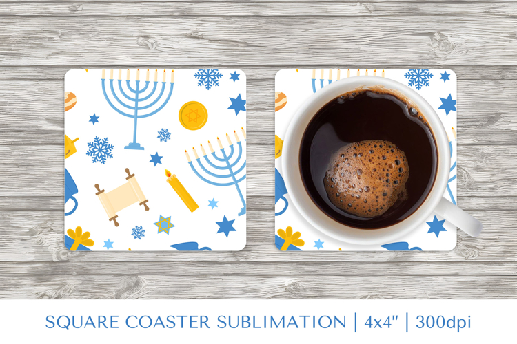 Hanukkah square coaster sublimation. Jewish coaster PNG 09