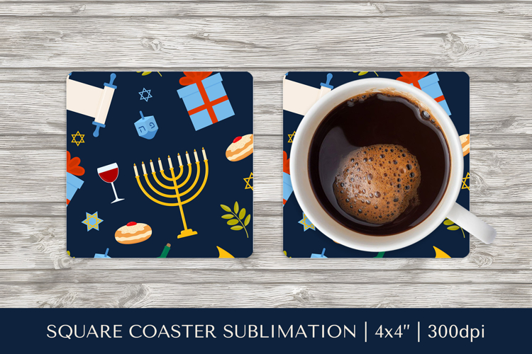 Hanukkah square coaster sublimation. Jewish coaster PNG 14