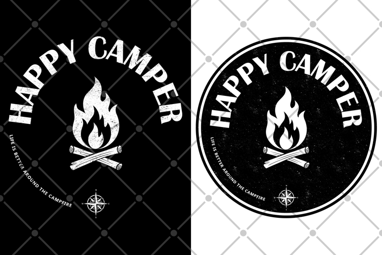 Happy Camper Campfire Black & White Camping Png Design