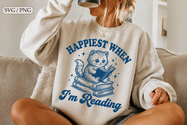 Happier when Im Reading SVG,Funny Cat Design