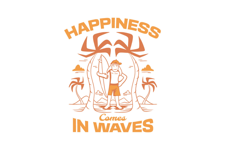 Happiness Comes in Waves Retro Summer T-shirt Design