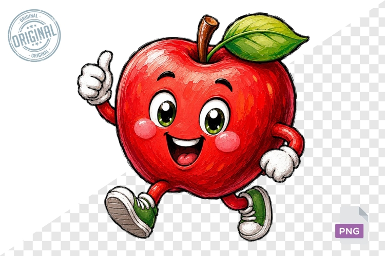 Happy Apple Character PNG Teacher School Design