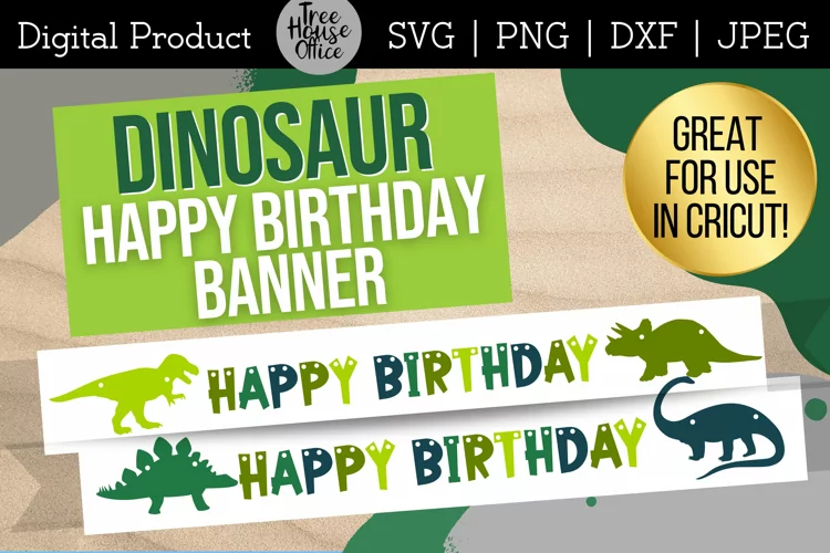 Happy Birthday Banner Dinosaur Party, Dinosaur Birthday SVG