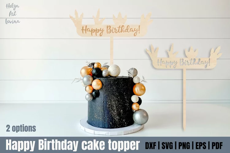 Happy Birthday cake topper SVG | Dinosaur footprints