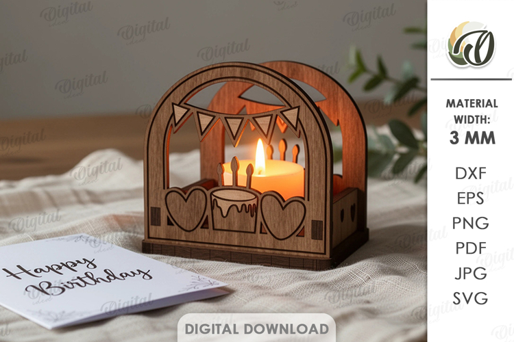 Happy Birthday Candle Holder Laser Cut. Candle Holder SVG