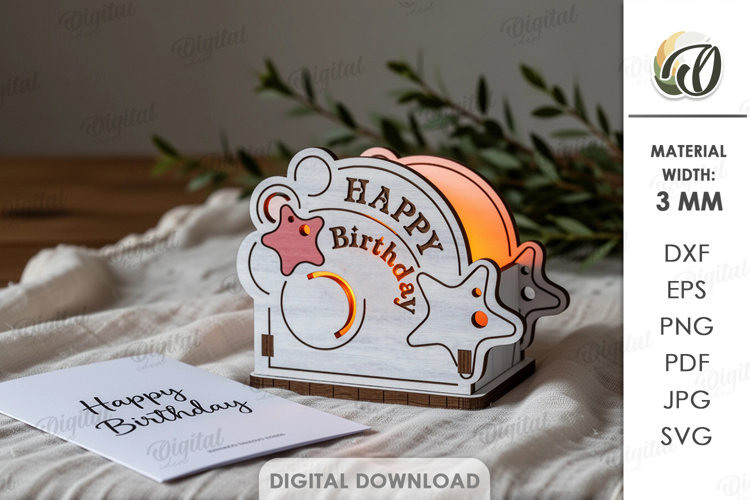 Happy Birthday Candle Holder Laser Cut. Candle Holder SVG