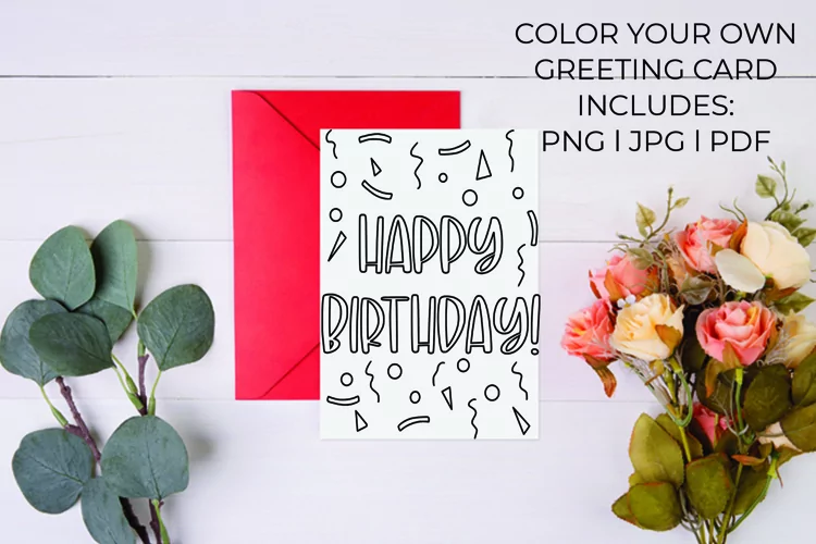 Happy Birthday Coloring Greeting Card