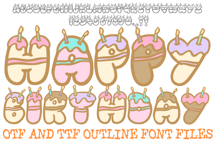 Happy Birthday Font Frosted Cake Lettering ABC OTF Type