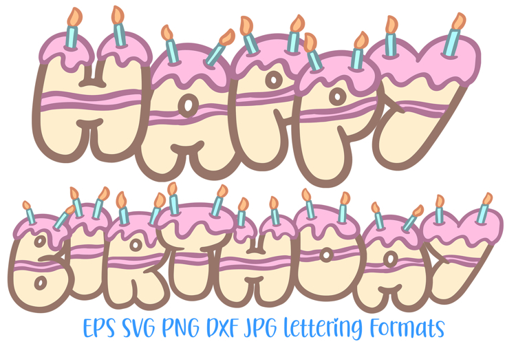 Happy Birthday Font Frosted Cake Lettering ABC SVG PNG Type