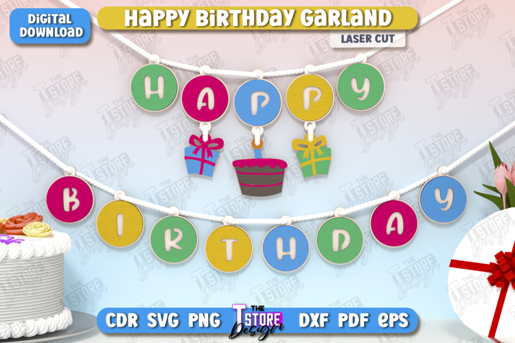 Happy Birthday Garland Laser Cut|Birthday Banner|Wall Decor