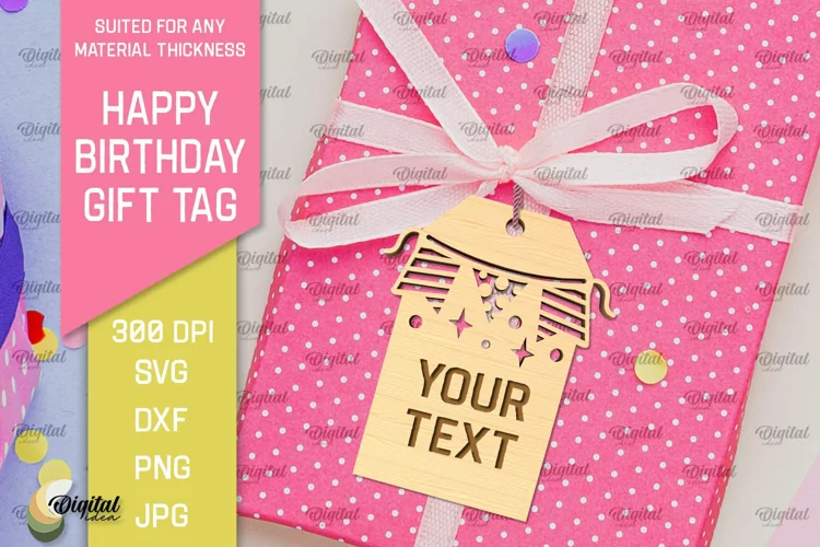 Happy Birthday Gift Tag Laser Cut. Gift Hang Tag SVG