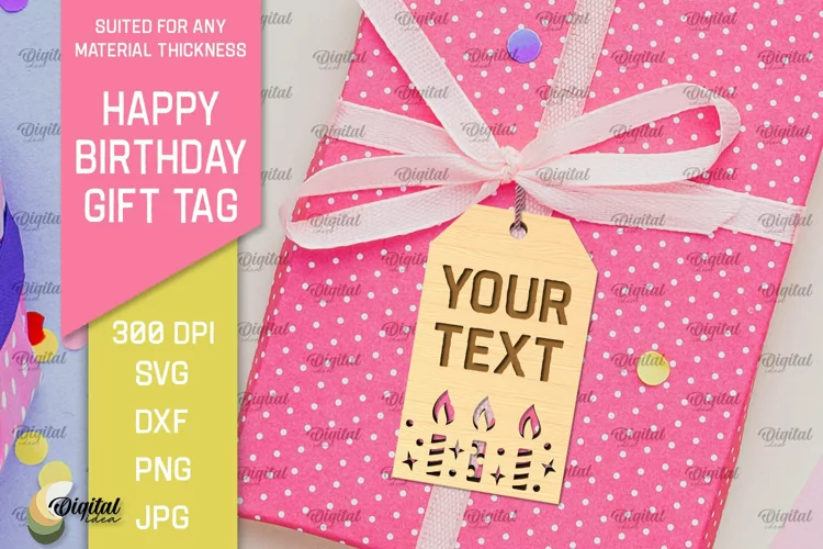 Happy Birthday Gift Tag Laser Cut. Gift Hang Tag SVG