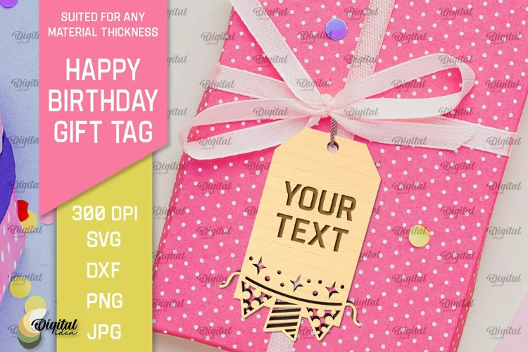 Happy Birthday Gift Tag Laser Cut. Gift Hang Tag SVG