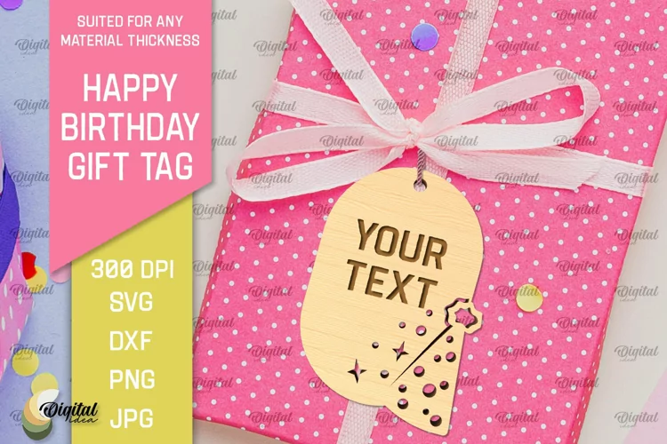 Happy Birthday Gift Tag Laser Cut. Gift Hang Tag SVG
