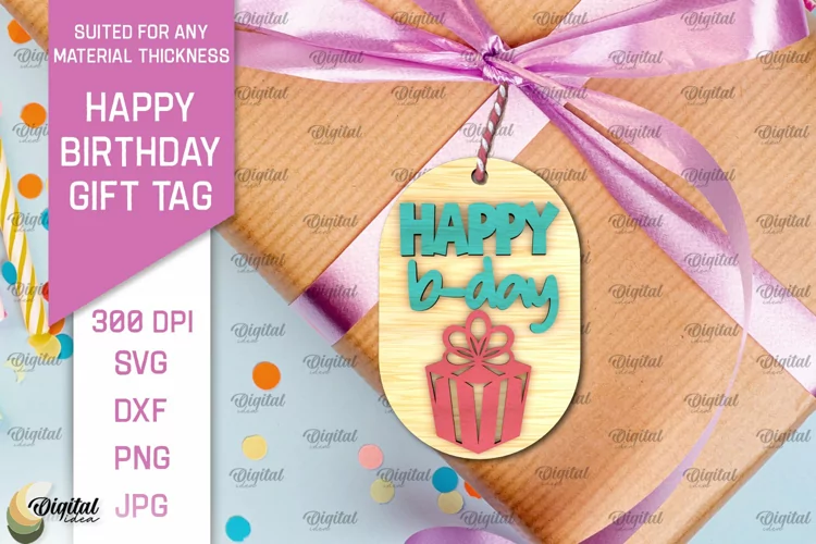 3D Happy Birthday Gift Tags Lasercut. Present label SVG