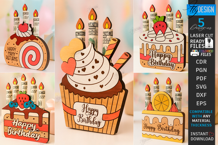 Birthday Money Holder Laser Cut Bundle|Cake Shape|Money Card
