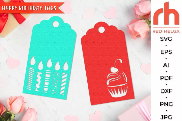 Happy Birthday Tags SVG, Gift Label Cut File, Birthday Tags