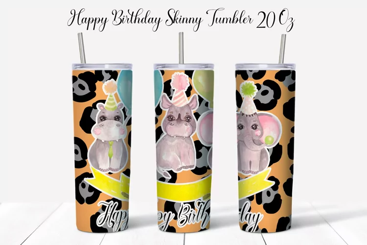 Skinny Tumbler Sublimation 20 Oz. Design with baby animals
