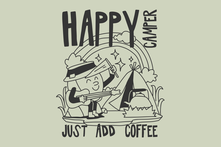 Happy Camper Vintage Summer Camping Cartoon T shirt Design