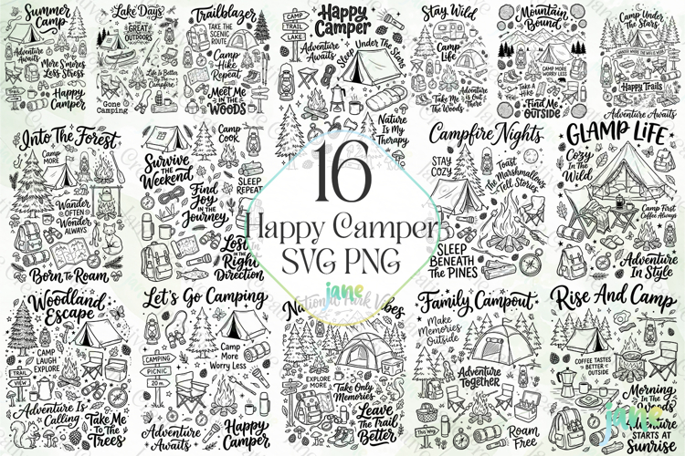 Happy Camper SVG PNG Clipart Bundle