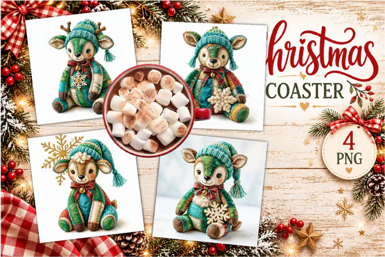 Patchwork Christmas Reindeer Coasters | Cute animals