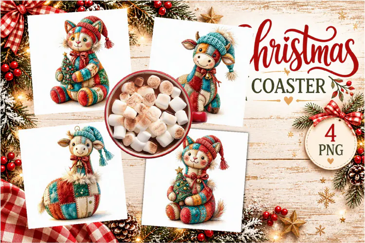 Patchwork Christmas Reindeer Coasters | Cute animals