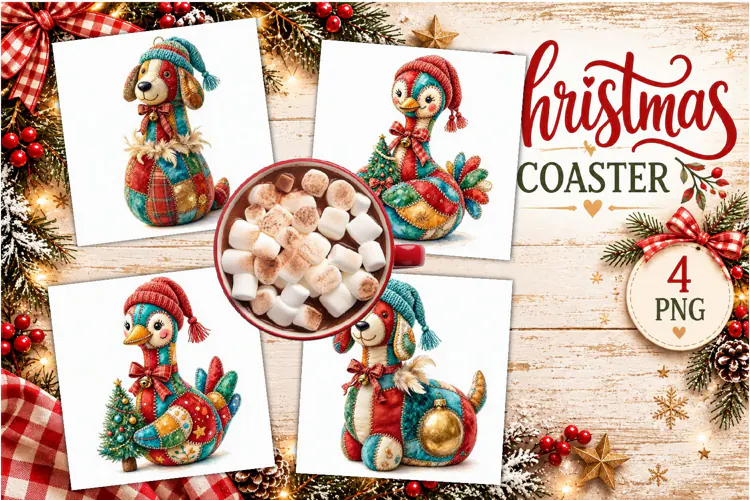 Patchwork Christmas Reindeer Coasters | Cute animals