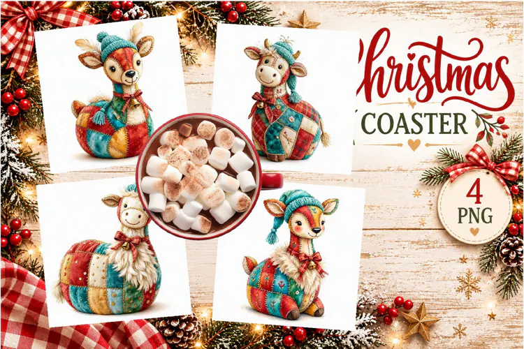 Patchwork Christmas Reindeer Coasters | Cute animals