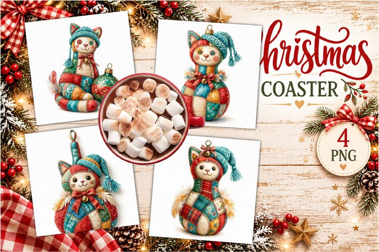 Patchwork Christmas Reindeer Coasters | Cute animals example image 1
