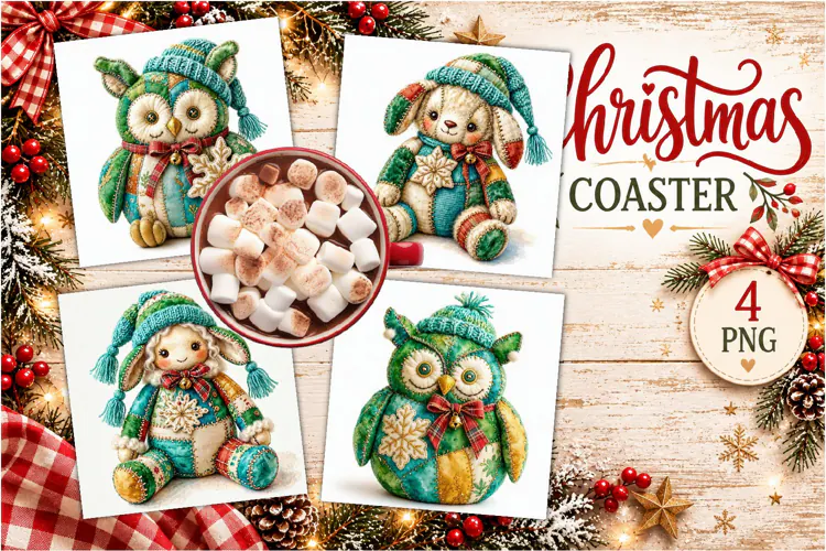 Patchwork Christmas Reindeer Coasters | Cute animals