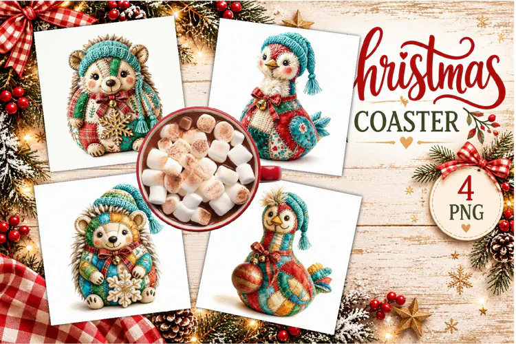 Patchwork Christmas Reindeer Coasters | Cute animals