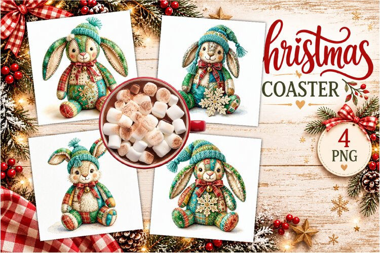 Patchwork Christmas Reindeer Coasters | Cute animals example image 1
