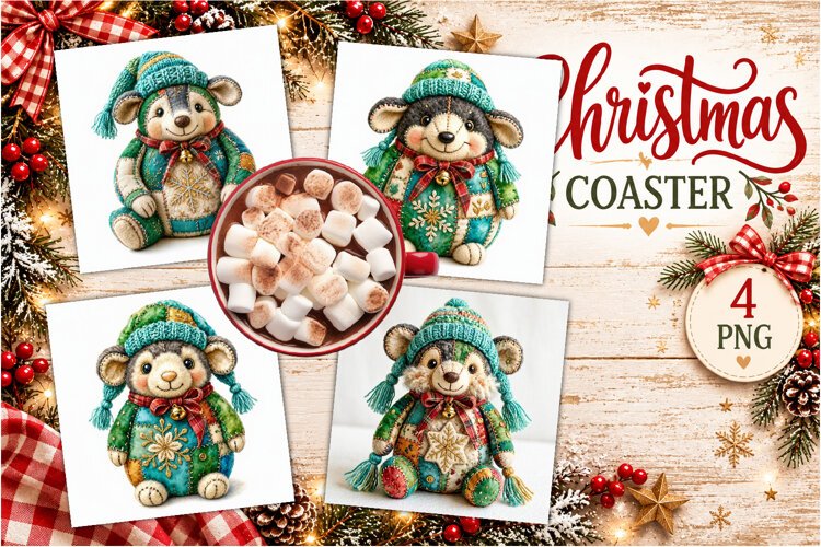 Patchwork Christmas Reindeer Coasters | Cute animals example image 1
