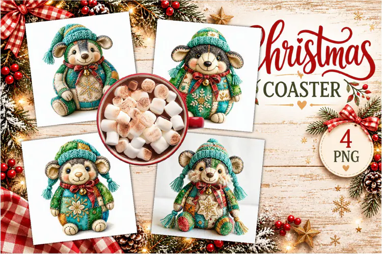 Patchwork Christmas Reindeer Coasters | Cute animals
