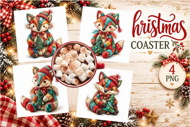 Patchwork Christmas Reindeer Coasters | Cute animals