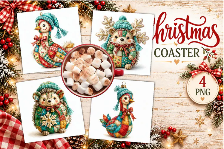 Patchwork Christmas Reindeer Coasters | Cute animals