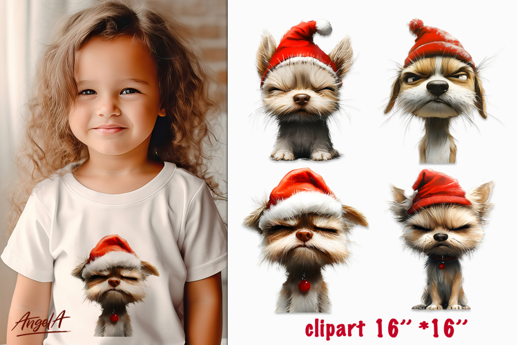 Christmas dog clipart Sad dog sublimation with Christmas hat