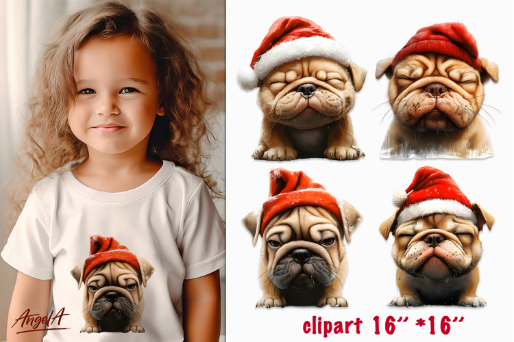 Christmas dog clipart Sad cartoon sublimation PNG Shar pei