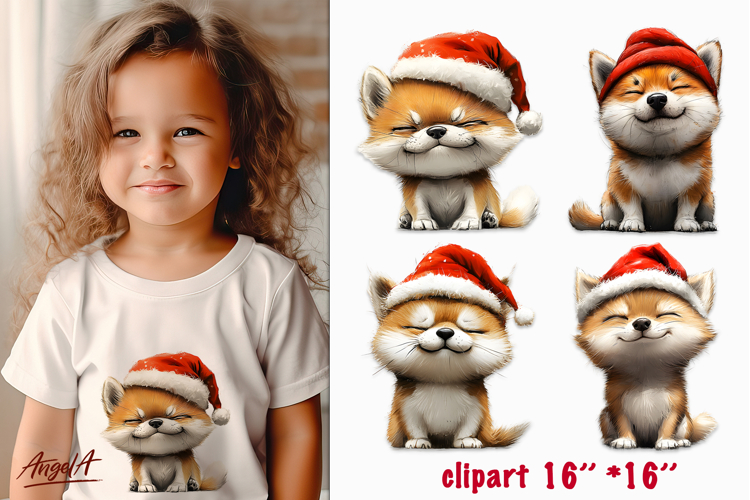 Christmas dog clipart Sad puppy sublimation Akita Shiba Inu