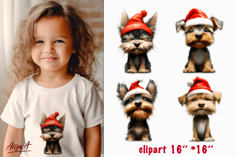 Christmas dog clipart Sad Yorkshire terrier sublimation PNG