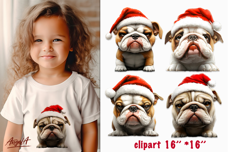Christmas dog clipart Sad English bulldog sublimation