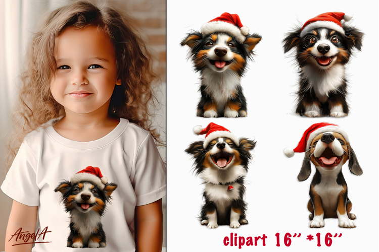Happy Christmas dog clipart Cute Australian shepherd PNG