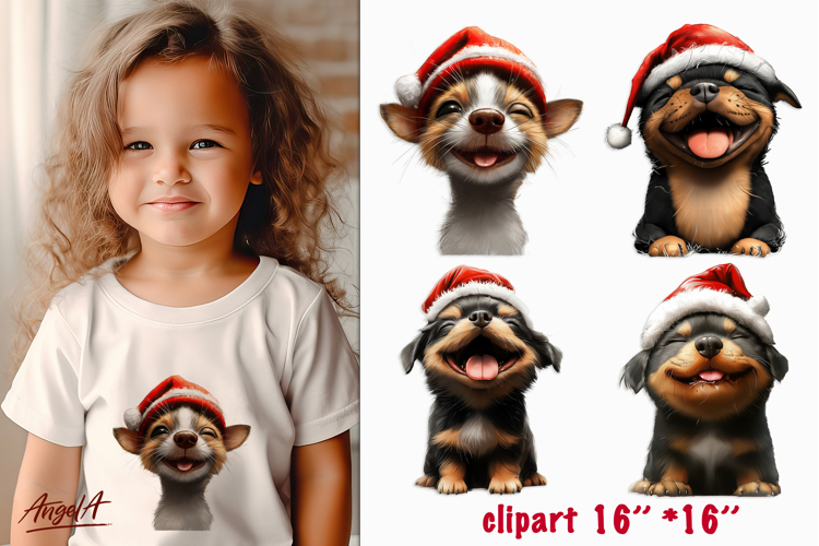 Christmas dog clipart Cute puppy Rottweiler PNG Happy pet
