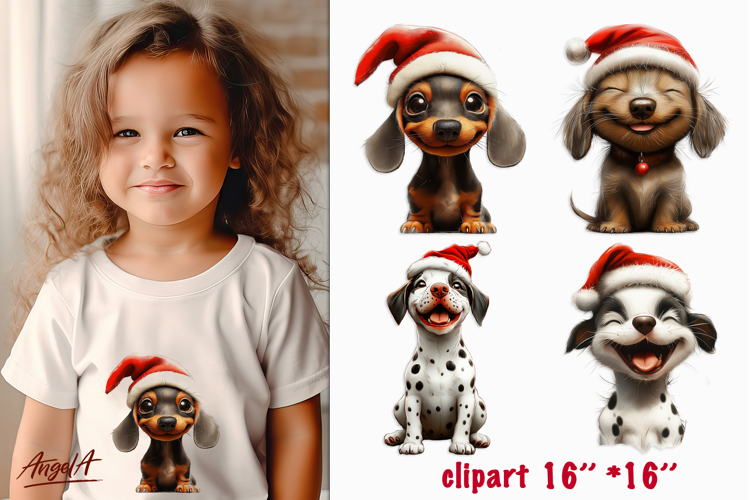 Christmas dog clipart Cute puppy Happy Dachshund, Dalmatian