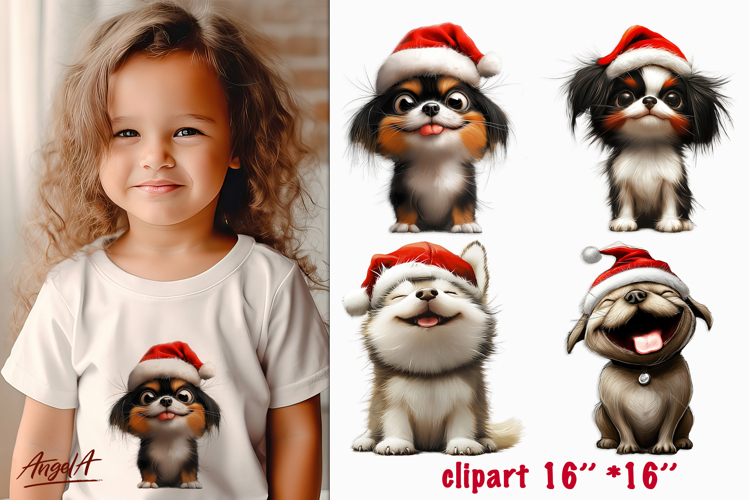 Christmas dog clipart Cute puppy Happy Japanese chin, Akita